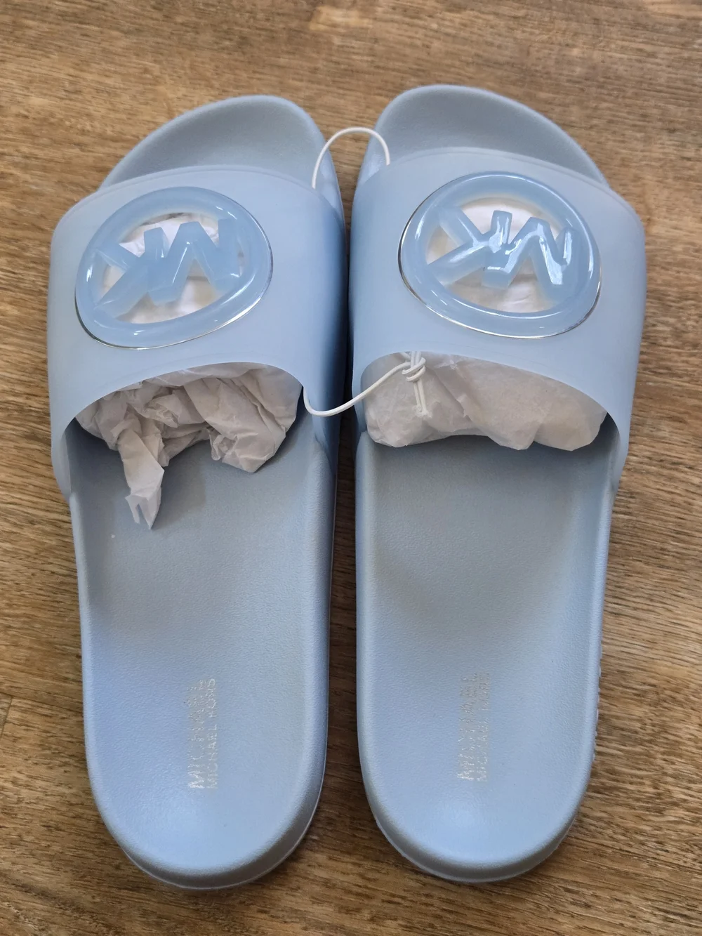 Michael Kors Light Blue Logo Slide Sandals